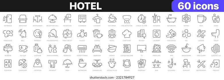 Hotel line icons collection. Service, feedback, interior, reception, restaurant icons. UI icon set. Thin outline icons pack. Vector illustration EPS10