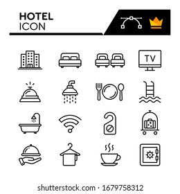 Iconos de línea de hotel establecidos. Trazo editable