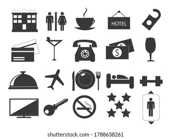 Conjunto de vectores de iconos de línea de hotel