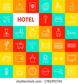 Symbole der Hotellinie. Vektorgrafik-Symbole für den Zimmerservice.