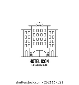 Hotel Linie Stil Vektor Symbol Schwarz mit weißem Hintergrund flache Design-Illustration