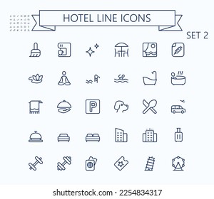 Hotel line vector icons. Travel icon set. Editable stroke. 24x24 grid. Pixel Perfect.  svg