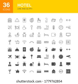Hotel Line Web Glyph Icons. Vector Illustration of Booking Outline and Solid Symbols. 