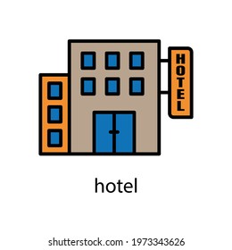 Hotel lineal color icon. Editable stroke. Design template vector