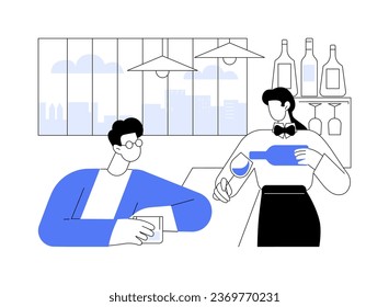 Hotel lobby bar abstract concept vector illustration. Smiling businessman drinking cocktails in hotel lobby bar, relaxation time, hotel service, accommodation facility abstract metaphor.