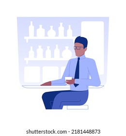 Hotel lobby bar isolated concept vector illustration. Smiling businessman drinking cocktails in hotel lobby bar, relaxation time, hotel service, accommodation facility vector concept.