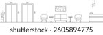 Hotel lobby reception interior graphic black white sketch long illustration vector 