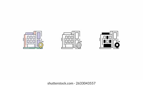 Hotel-Standort-Symbole, Vektorgrafik-Set-Farbe Linie Glyphe Linie-Symbole, Stockgrafik