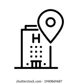 Hotel with location. Line vector. Isolated on white background.