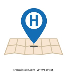 Hotel location marker and a map isolated on white background. Flat design. Vector illustration, EPS10