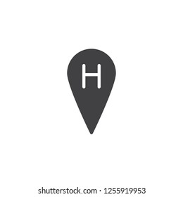 Hotel location pin vector icon. filled flat sign for mobile concept and web design. Hotel position map marker simple solid icon. Symbol, logo illustration. Pixel perfect vector graphics