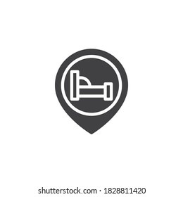 Hotel location pointer vector icon. filled flat sign for mobile concept and web design. Hotel map pin glyph icon. Symbol, logo illustration. Vector graphics