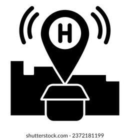 Hotel location solid icon. Map pin with house vector illustration isolated on white. Hotel gps glyph style design, designed for web and app. Eps 10