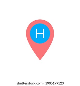 ilustración de icono del vector de ubicación de hotel. diseño vectorial de hotel. aislado en fondo blanco