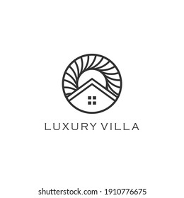 hotel logo with a circle base shape with sunrise and window