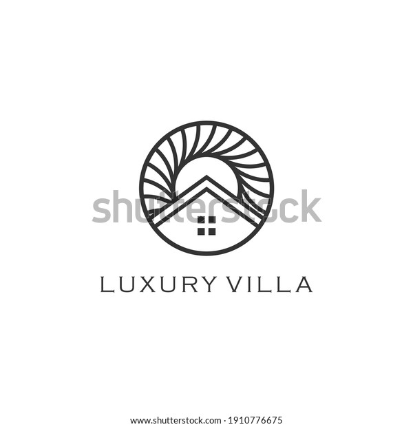 hotel logo with a circle base shape with sunrise\
and window