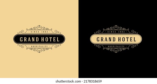 Hotel logo, grand luxury hotel logo design vector