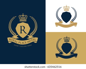 Hotel Logo, luxury brand identity, king royal icon, vector illustration 