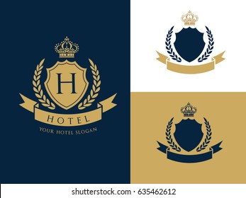 Hotel Logo, luxury brand identity, king royal icon, vector illustration 