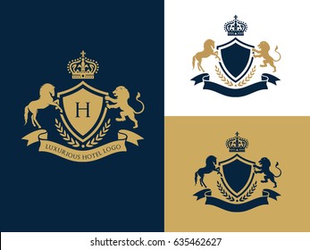 Hotel Logo, luxury brand identity, king royal icon, vector illustration 