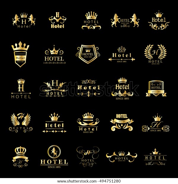 Hotel Logo Set - Isolated On Black Background -\
Vector Illustration, Graphic Design. For\
Web,Websites,Print,Presentation Templates,Mobile Applications And\
Promotional Materials