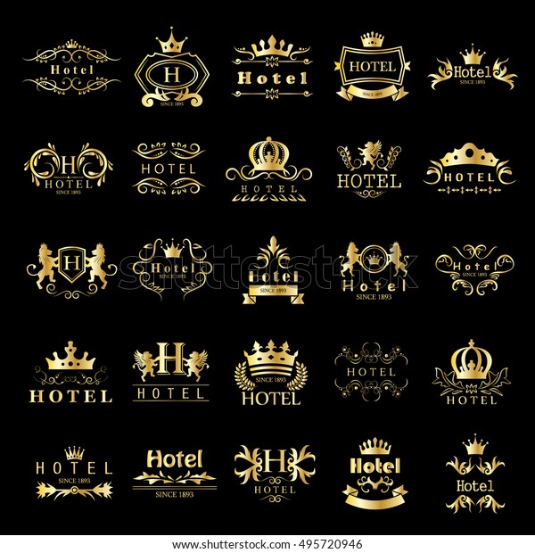 Hotel Logo Set - Isolated On Black Background -\
Vector Illustration, Graphic Design. For Web,Websites,App,\
Print,Presentation Templates,Mobile Applications And Promotional\
Materials