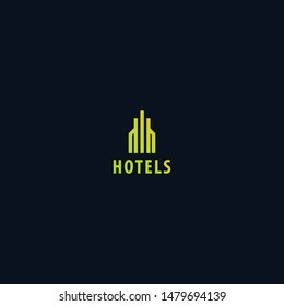 hotel logo with a simple shape of hotel building. unique, modern, minimalist.