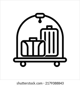 Hotel Luggage Cart Icon, Hotel Luggage Trolley Icon Vector Art Illustration