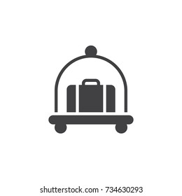 Hotel luggage cart with suitcase icon vector, filled flat sign, solid pictogram isolated on white. Symbol, logo illustration.