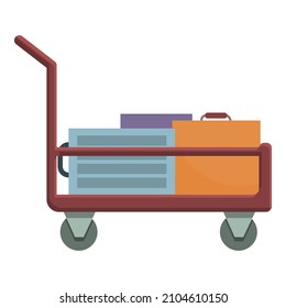 Hotel Luggage Trolley Icon Cartoon Vector. Travel Suitcase. Cart Tourist