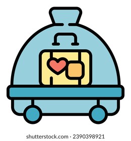 Hotel luggage trolley icon outline vector. Cart travel. Carry bag color flat