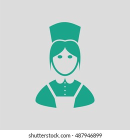 Hotel maid icon. Gray background with green. Vector illustration.
