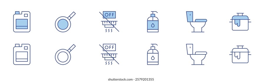 Hotel Management icon set in two styles, Duotone and Thin Line style. Editable stroke. dawn soap, toilet, pot, pan, disable smoke alarm.