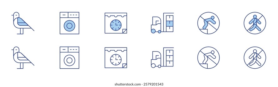 Hotel Management icon set in two styles, Duotone and Thin Line style. Editable stroke. pigeon, haul away furniture service, diving, washerdryer, book an appt, tresspassor.