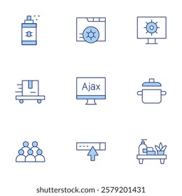 Hotel Management icons set. Line Duotone style, editable stroke. work order, pest service roaches bed bugs, haul away furniture service, empty pot, ajax.