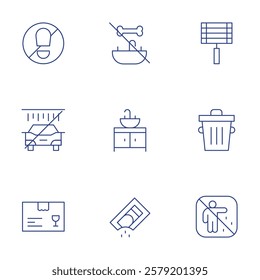 Hotel Management icons set. Thin Line style, editable stroke. kitchen sink, trash can kitchen, washing car, bbq, plastic glass bone, tresspassor.