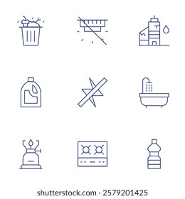 Hotel Management icons set. Thin Line style, editable stroke. bleach, leaks in apt, electric outage in apt, food scraps, bathtubshower, tamper smoke alarm.