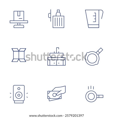 Hotel Management icons set. Thin Line style, editable stroke. kitchen sink, cardboard box flattened, haul away furniture service, dispose of cooking oil.