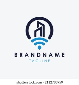 Hotel map logo design vector.