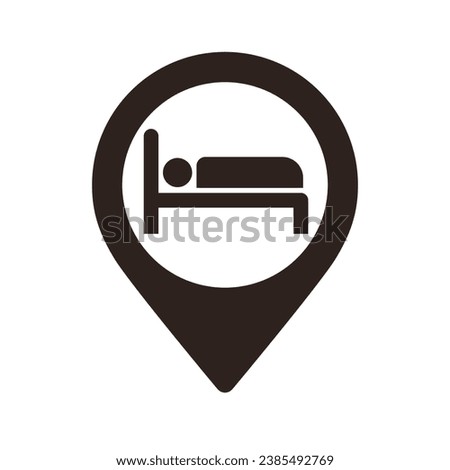 Hotel map pin. Hostel location pin. GPS hotel location symbol for apps and websites isolated on white background
