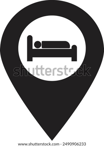 Hotel map pin icon . Hotel location pin icon . Map pointer with bed icon . Vector illustration