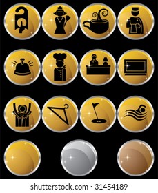 Hotel Metal Button Set : Collection of hotel and spa resort themed objects in a simplified style.