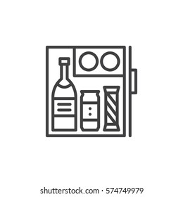 Hotel Mini Fridge Bar Line Icon, Outline Vector Sign, Linear Pictogram Isolated On White. Symbol, Logo Illustration