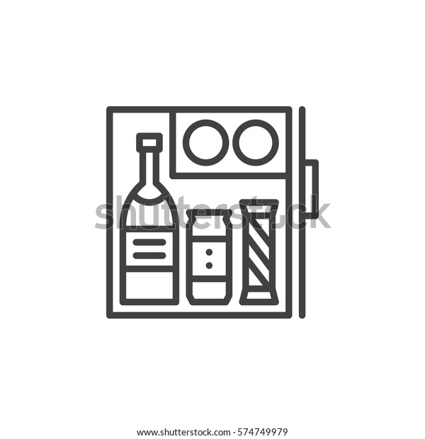 Hotel mini\
fridge bar line icon, outline vector sign, linear pictogram\
isolated on white. Symbol, logo\
illustration