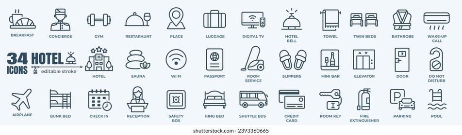 Hotel minimal thin line web icon set. Outline editable icons collection. Simple vector illustration.