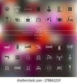 hotel modern icons for mobile interface on blurred background