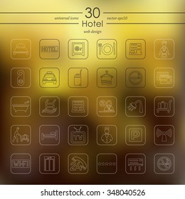 hotel modern icons for mobile interface on blurred background