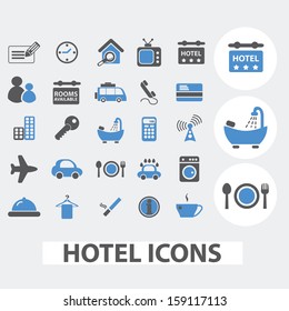 hotel, motel icons set, vector