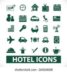 hotel, motel icons, signs, illustrations set, vector