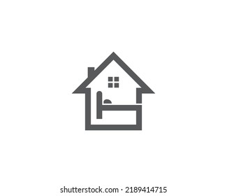 Hotel Motel Logo icon sign symbol Design Line Art Style with Letter A. Home, Bed and pillow Logotype. Vector illustration logo template